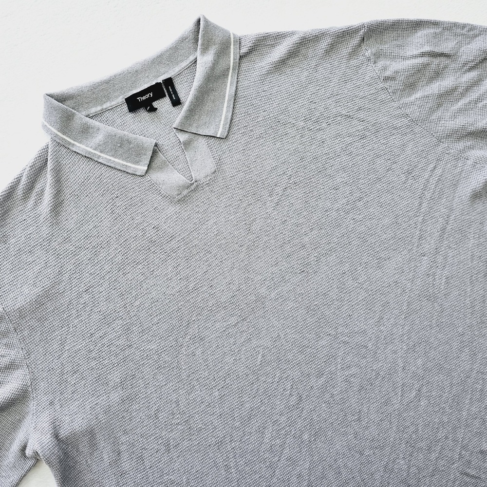 Theory Mens 2XL Polo‎ Shirt Linen Blend Gray Short Sleeve Summer Minimalist